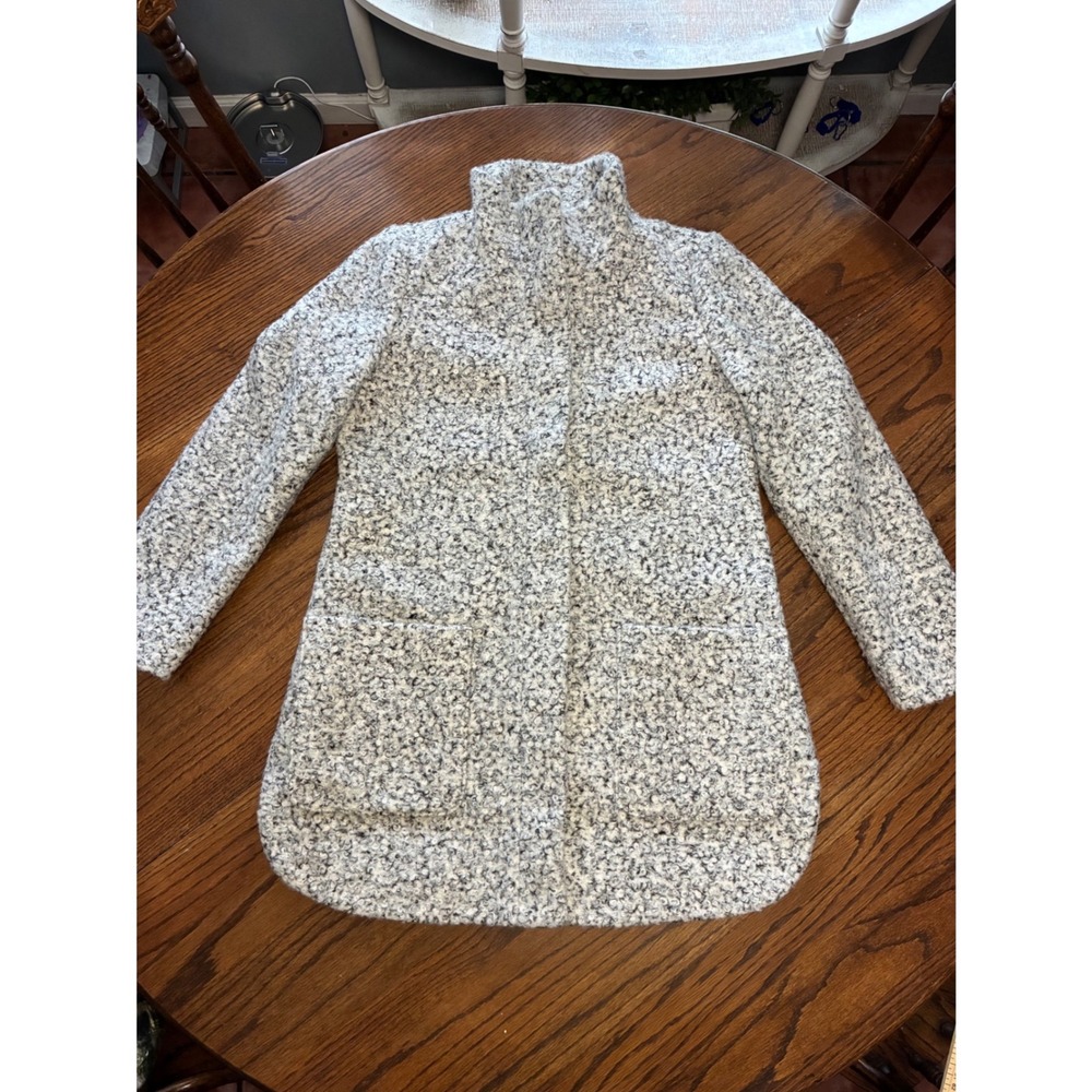 Loft NWT Petite Boucle Knit Funnel Neck Coat Grey White Salt Pepper Medium P